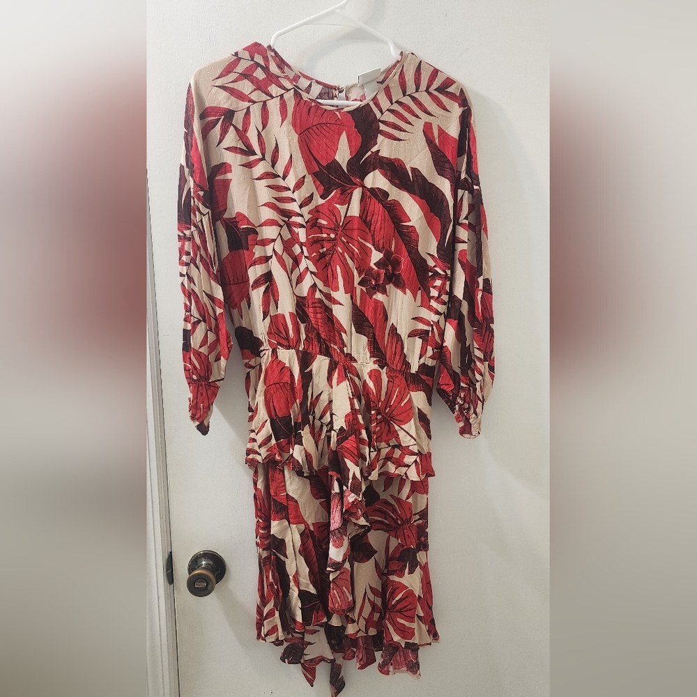 Johanna Ortiz& HM Floral Red and‎ Cream Women's Dress, Size Medium, Viscose.